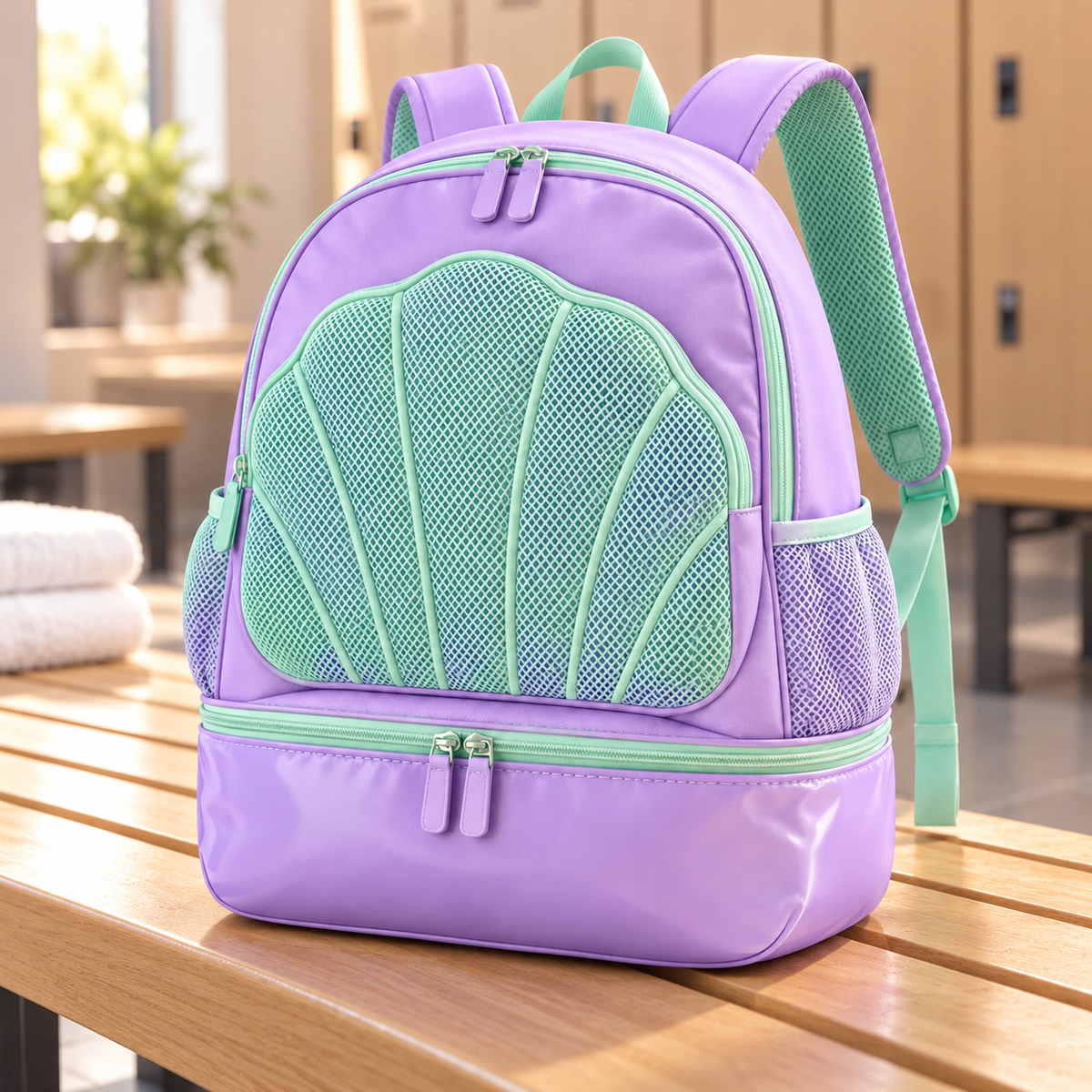 Lavender Shell Swim & Gym Backpack with Bottom Compartment