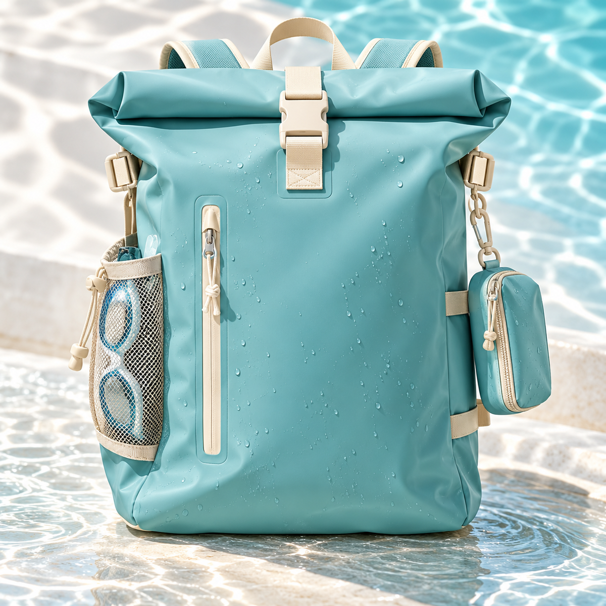 Lagoon Roll-Top Swim & Gym Backpack – Teal & Cream