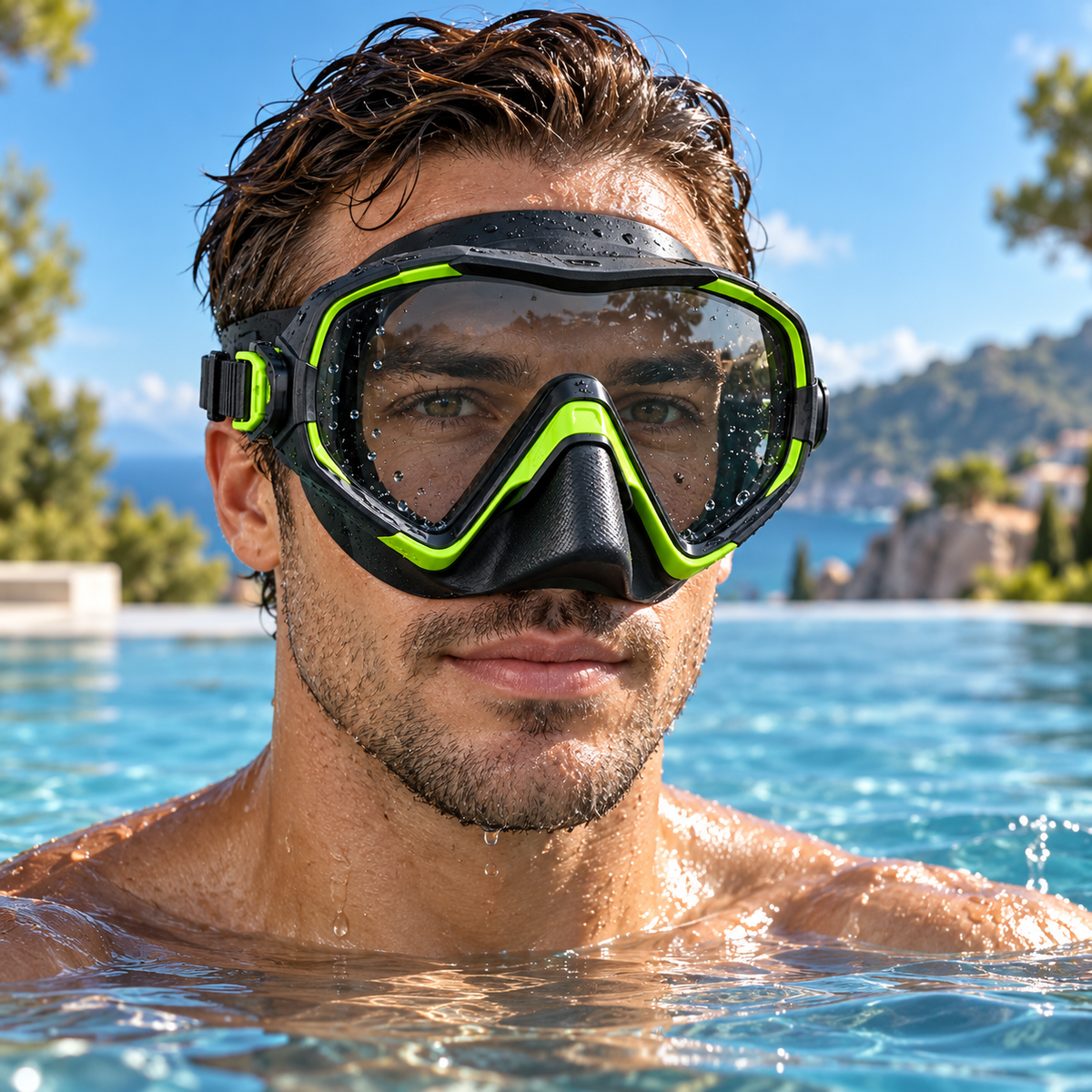 Black Lime Swim Mask – Smoked-Look Single Lens & Adjustable Strap