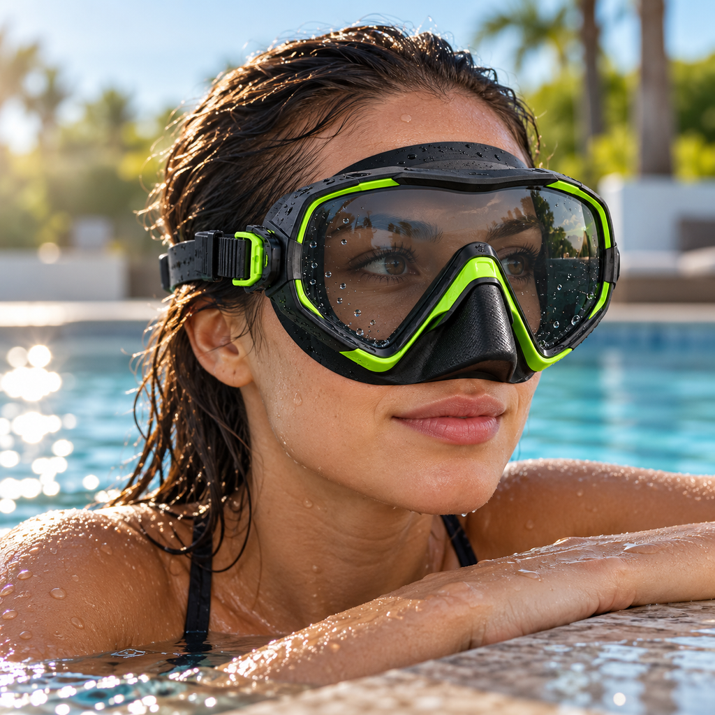 Black Lime Swim Mask – Smoked-Look Single Lens & Adjustable Strap