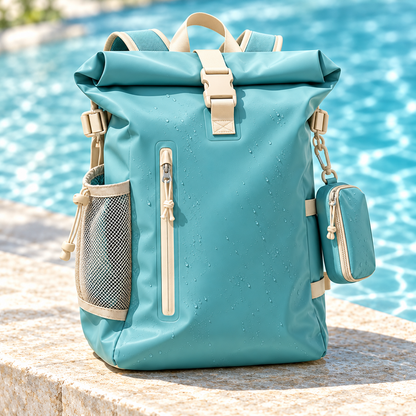 Lagoon Roll-Top Swim & Gym Backpack – Teal & Cream