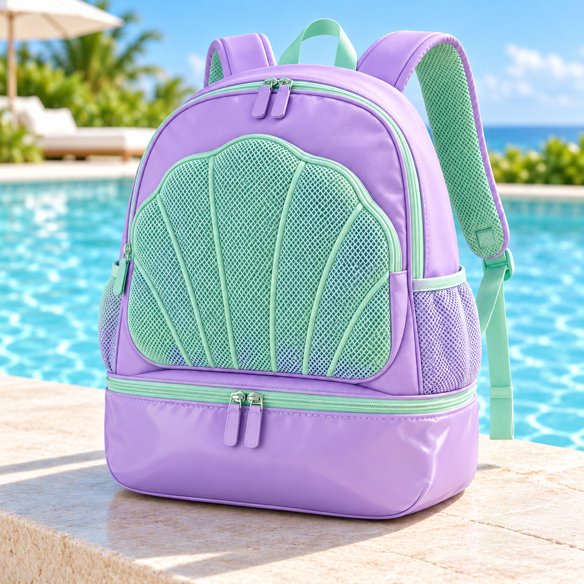 Lavender Shell Swim & Gym Backpack with Bottom Compartment