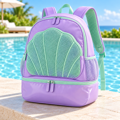 Lavender Shell Swim & Gym Backpack with Bottom Compartment
