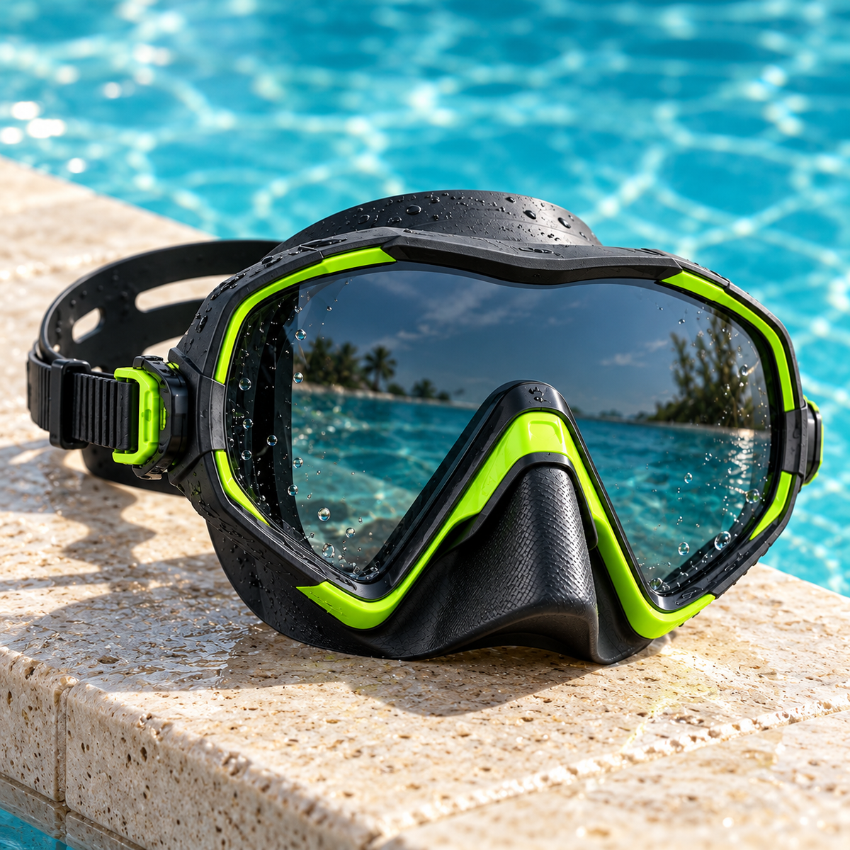 Black Lime Swim Mask – Smoked-Look Single Lens & Adjustable Strap