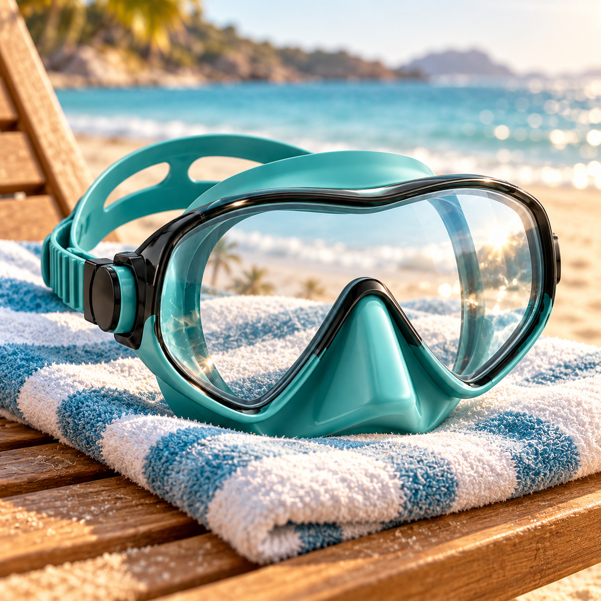 Lagoon Teal Swim Mask – Single-Lens Design with Adjustable Strap