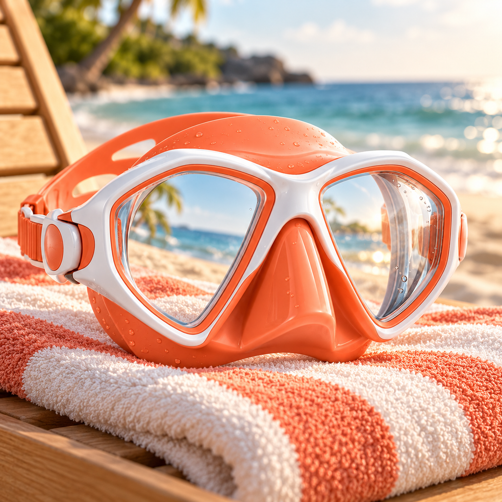 Coral White Swim Mask – Dual-Lens Design with Adjustable Strap