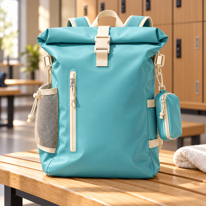 Lagoon Roll-Top Swim & Gym Backpack – Teal & Cream