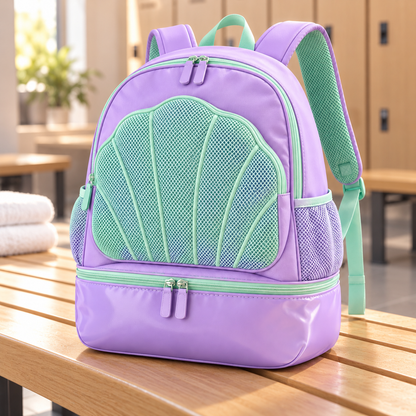 Lavender Shell Swim & Gym Backpack with Bottom Compartment