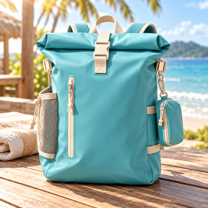 Lagoon Roll-Top Swim & Gym Backpack – Teal & Cream