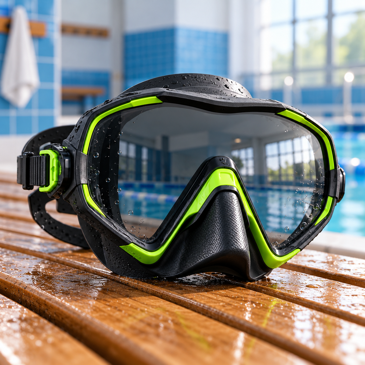 Black Lime Swim Mask – Smoked-Look Single Lens & Adjustable Strap