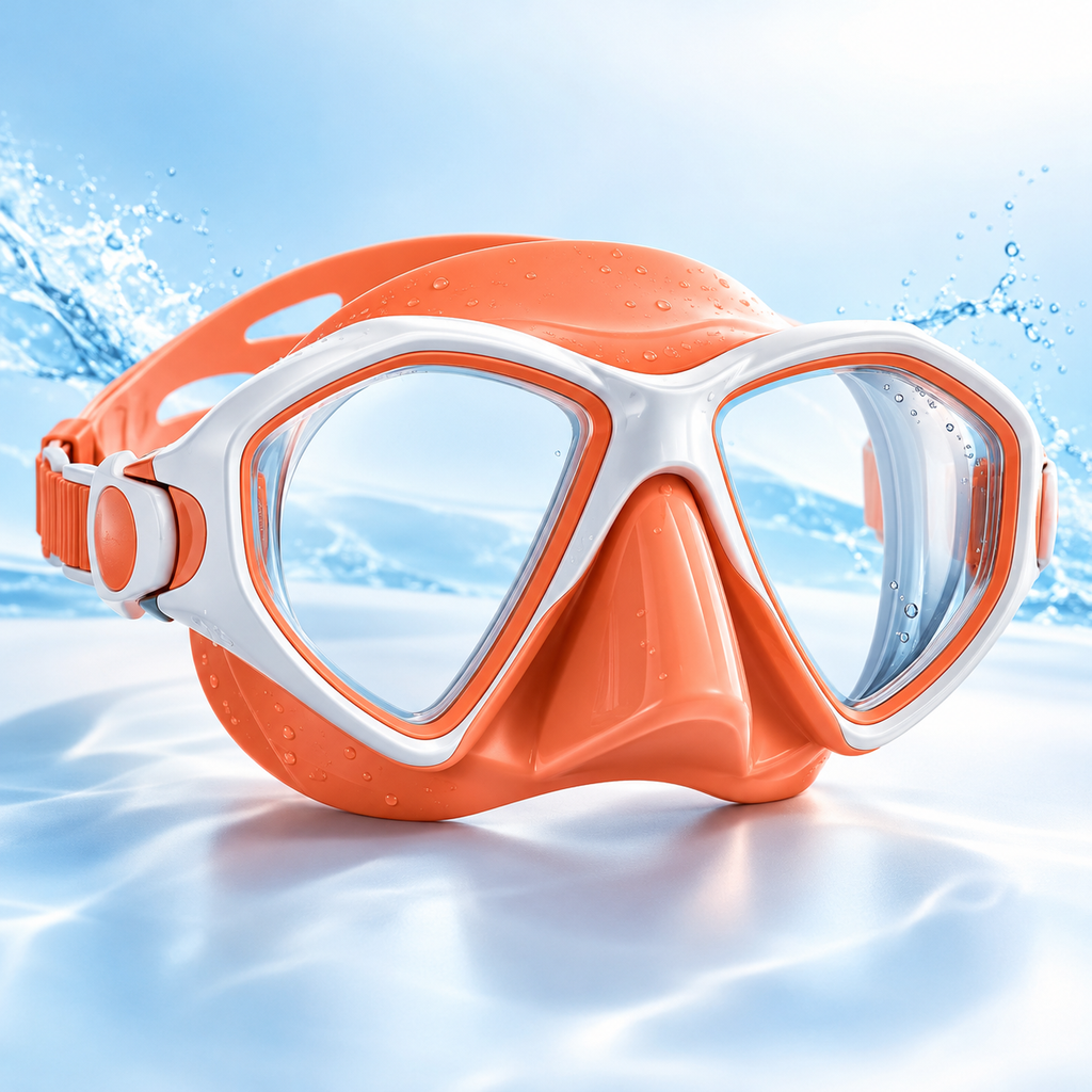 Coral White Swim Mask – Dual-Lens Design with Adjustable Strap