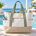 Sage Mesh Swim & Gym Tote – Ivory with Green Handles