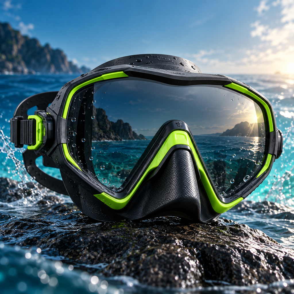 Black Lime Swim Mask – Smoked-Look Single Lens & Adjustable Strap